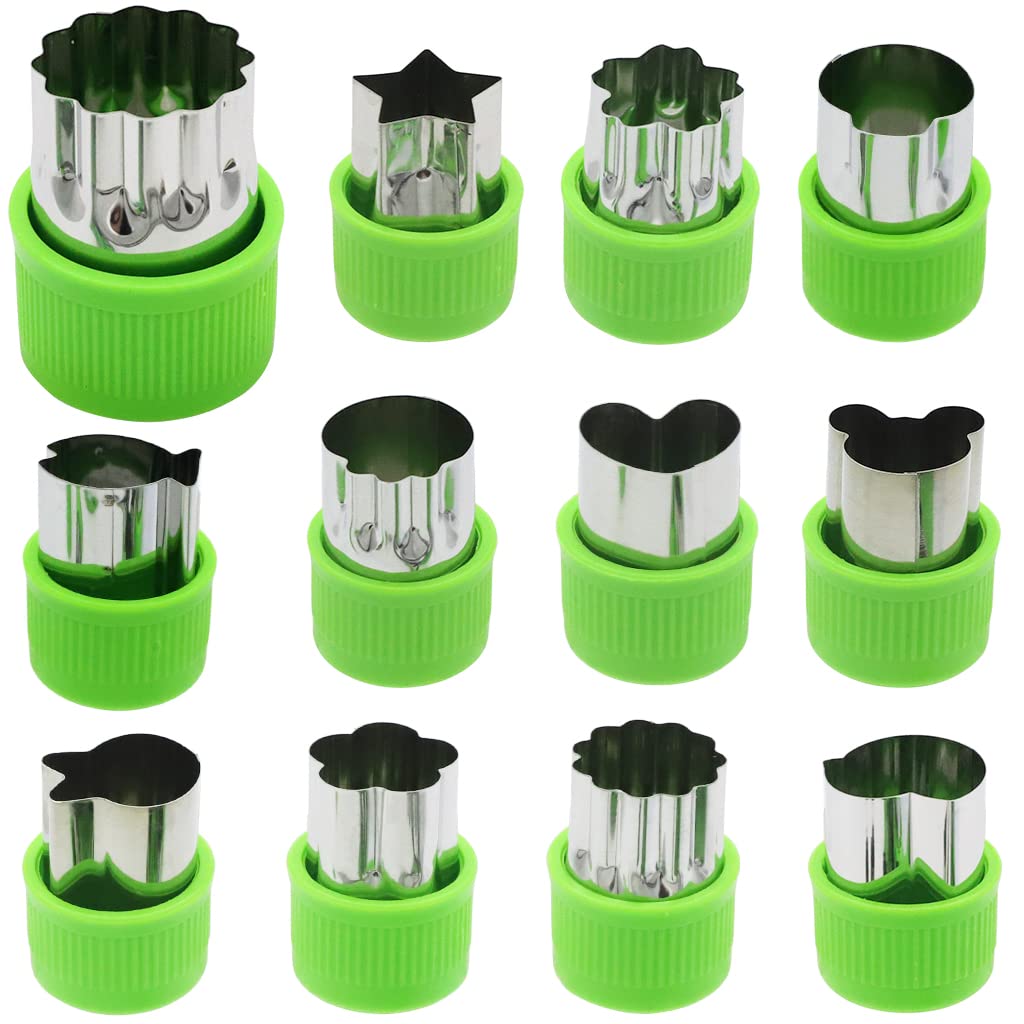 HASTHIP 12Pcs Cookie Cutter Shapes Set, Stainless Steel Fruit Cutter Shapes Embossing Mold, Bread Sandwich Cutter for Kitchen, Baking Mold, Pastry Mold (Green) HASTHIP 12Pcs Cookie Cutter Shapes Set, Stainless Steel Fruit Cutter Shapes Embossing Mold, Bread Sandwich Cutter for Kitchen, Baking Mold, Pastry Mold (Green)